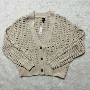 GAP Cream Cardigan Sweater with Textured Knit